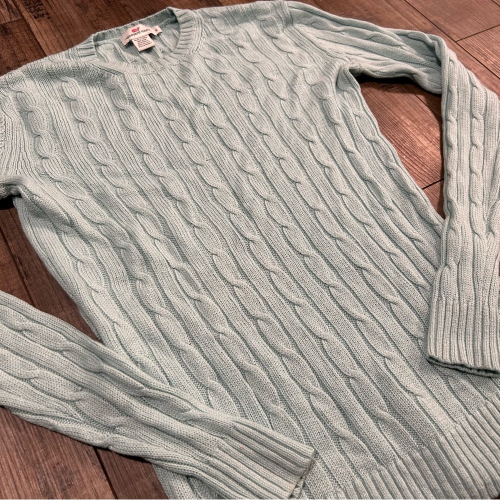 Vineyard Vines Womens Blue Crewneck Cashmere Wool Sweater Cable Knit - Picture 3 of 7